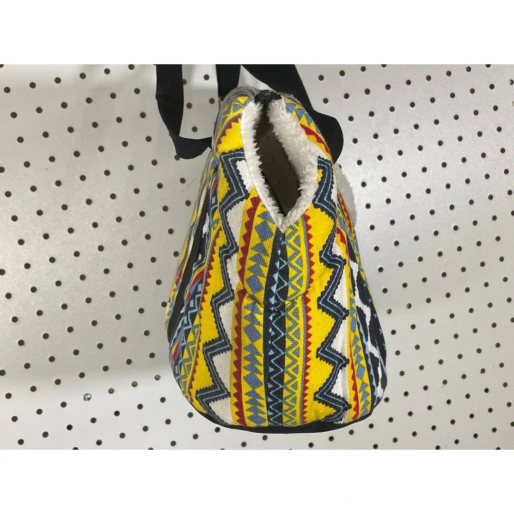 Small Pet Carrier Bag Tribal Geometric Pattern Fleece Lined Soft Sided Tote